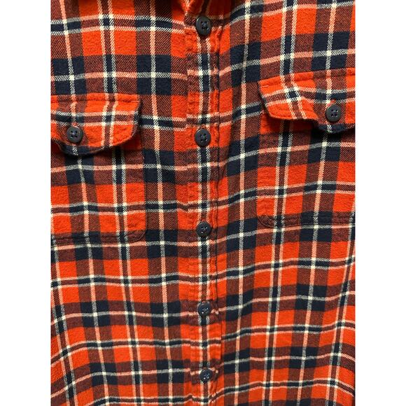 American Eagle Flannel Button Down - Orange/Navy Plaid - Size M Medium Men - Picture 4 of 10